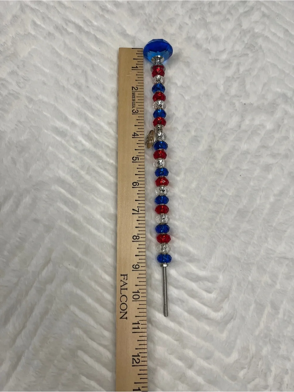 Handmade Fairy Wand Garden Plant Stake Glass Beads Red, White, Blue